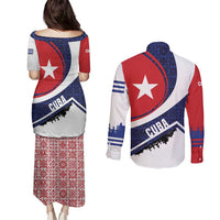 Cuba Flag Couples Matching Puletasi and Long Sleeve Button Shirt Red White and Blue Design with Cuban Star and Havana City Skyline - Wonder Print Shop