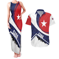 Cuba Flag Couples Matching Tank Maxi Dress and Hawaiian Shirt Red White and Blue Design with Cuban Star and Havana City Skyline - Wonder Print Shop
