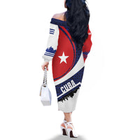 Cuba Flag Family Matching Off The Shoulder Long Sleeve Dress and Hawaiian Shirt Red White and Blue Design with Cuban Star and Havana City Skyline - Wonder Print Shop