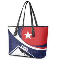 Cuba Flag Leather Tote Bag Red White and Blue Design with Cuban Star and Havana City Skyline - Wonder Print Shop
