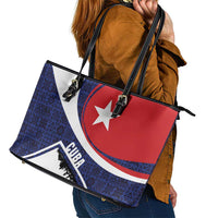 Cuba Flag Leather Tote Bag Red White and Blue Design with Cuban Star and Havana City Skyline - Wonder Print Shop