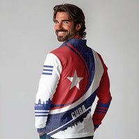 Cuba Flag Long Sleeve Polo Shirt Red White and Blue Design with Cuban Star and Havana City Skyline - Wonder Print Shop