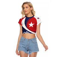 Cuba Flag Raglan Cropped T Shirt Red White and Blue Design with Cuban Star and Havana City Skyline - Wonder Print Shop