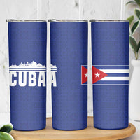 Cuba Flag Skinny Tumbler Red White and Blue Design with Cuban Star and Havana City Skyline - Wonder Print Shop