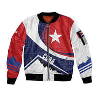 Cuba Flag Sleeve Zip Bomber Jacket Red White and Blue Design with Cuban Star and Havana City Skyline - Wonder Print Shop