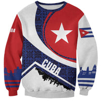Cuba Flag Sweatshirt Red White and Blue Design with Cuban Star and Havana City Skyline - Wonder Print Shop