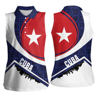 Cuba Flag Women Sleeveless Polo Shirt Red White and Blue Design with Cuban Star and Havana City Skyline - Wonder Print Shop