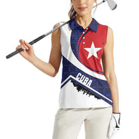 Cuba Flag Women Sleeveless Polo Shirt Red White and Blue Design with Cuban Star and Havana City Skyline - Wonder Print Shop