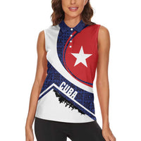 Cuba Flag Women Sleeveless Polo Shirt Red White and Blue Design with Cuban Star and Havana City Skyline - Wonder Print Shop