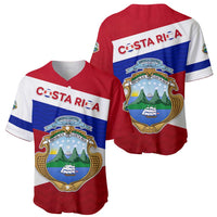 Costa Rica Flag Baseball Jersey Red White Blue with National Coat of Arms and Shield Design - Wonder Print Shop