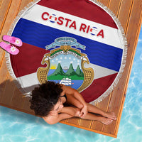 Costa Rica Flag Beach Blanket Red White Blue with National Coat of Arms and Shield Design - Wonder Print Shop