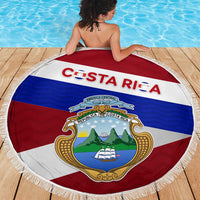 Costa Rica Flag Beach Blanket Red White Blue with National Coat of Arms and Shield Design - Wonder Print Shop