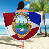 Costa Rica Flag Beach Blanket Red White Blue with National Coat of Arms and Shield Design - Wonder Print Shop