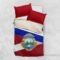 Costa Rica Flag Bedding Set Red White Blue with National Coat of Arms and Shield Design - Wonder Print Shop