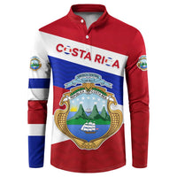 Costa Rica Flag Button Sweatshirt Red White Blue with National Coat of Arms and Shield Design - Wonder Print Shop