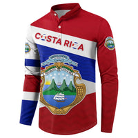 Costa Rica Flag Button Sweatshirt Red White Blue with National Coat of Arms and Shield Design - Wonder Print Shop