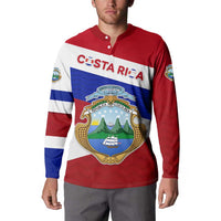Costa Rica Flag Button Sweatshirt Red White Blue with National Coat of Arms and Shield Design - Wonder Print Shop
