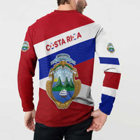 Costa Rica Flag Button Sweatshirt Red White Blue with National Coat of Arms and Shield Design - Wonder Print Shop