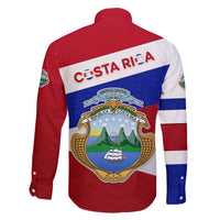 Costa Rica Flag Family Matching Off Shoulder Maxi Dress and Hawaiian Shirt Red White Blue with National Coat of Arms and Shield Design - Wonder Print Shop