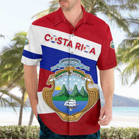 Costa Rica Flag Hawaiian Shirt Red White Blue with National Coat of Arms and Shield Design - Wonder Print Shop
