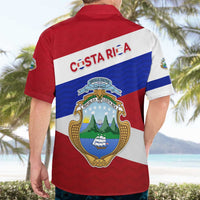Costa Rica Flag Hawaiian Shirt Red White Blue with National Coat of Arms and Shield Design - Wonder Print Shop