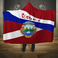 Costa Rica Flag Hooded Blanket Red White Blue with National Coat of Arms and Shield Design - Wonder Print Shop