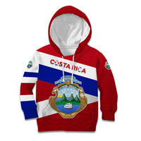 Costa Rica Flag Kid Hoodie Red White Blue with National Coat of Arms and Shield Design - Wonder Print Shop