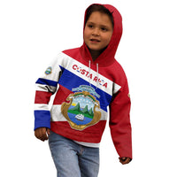 Costa Rica Flag Kid Hoodie Red White Blue with National Coat of Arms and Shield Design - Wonder Print Shop