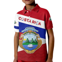 Costa Rica Flag Kid Polo Shirt Red White Blue with National Coat of Arms and Shield Design - Wonder Print Shop