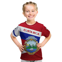 Costa Rica Flag Kid T Shirt Red White Blue with National Coat of Arms and Shield Design - Wonder Print Shop