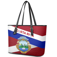 Costa Rica Flag Leather Tote Bag Red White Blue with National Coat of Arms and Shield Design - Wonder Print Shop