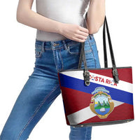 Costa Rica Flag Leather Tote Bag Red White Blue with National Coat of Arms and Shield Design - Wonder Print Shop