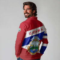 Costa Rica Flag Long Sleeve Polo Shirt Red White Blue with National Coat of Arms and Shield Design - Wonder Print Shop