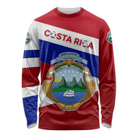 Costa Rica Flag Long Sleeve Shirt Red White Blue with National Coat of Arms and Shield Design - Wonder Print Shop