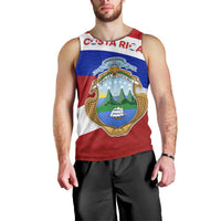 Costa Rica Flag Men Tank Top Red White Blue with National Coat of Arms and Shield Design - Wonder Print Shop