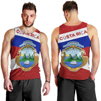 Costa Rica Flag Men Tank Top Red White Blue with National Coat of Arms and Shield Design - Wonder Print Shop