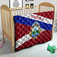 Costa Rica Flag Quilt Red White Blue with National Coat of Arms and Shield Design - Wonder Print Shop