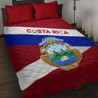 Costa Rica Flag Quilt Bed Set Red White Blue with National Coat of Arms and Shield Design - Wonder Print Shop