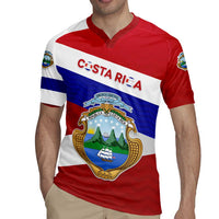 Costa Rica Flag Rugby Jersey Red White Blue with National Coat of Arms and Shield Design - Wonder Print Shop