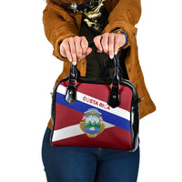 Costa Rica Flag Shoulder Handbag Red White Blue with National Coat of Arms and Shield Design - Wonder Print Shop