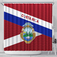 Costa Rica Flag Shower Curtain Red White Blue with National Coat of Arms and Shield Design - Wonder Print Shop