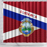 Costa Rica Flag Shower Curtain Red White Blue with National Coat of Arms and Shield Design - Wonder Print Shop