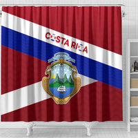 Costa Rica Flag Shower Curtain Red White Blue with National Coat of Arms and Shield Design - Wonder Print Shop