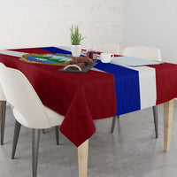 Costa Rica Flag Tablecloth Red White Blue with National Coat of Arms and Shield Design - Wonder Print Shop