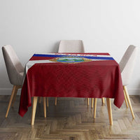 Costa Rica Flag Tablecloth Red White Blue with National Coat of Arms and Shield Design - Wonder Print Shop