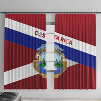 Costa Rica Flag Window Curtain Red White Blue with National Coat of Arms and Shield Design - Wonder Print Shop