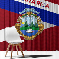 Costa Rica Flag Window Curtain Red White Blue with National Coat of Arms and Shield Design - Wonder Print Shop
