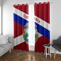 Costa Rica Flag Window Curtain Red White Blue with National Coat of Arms and Shield Design - Wonder Print Shop