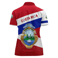 Costa Rica Flag Women Polo Shirt Red White Blue with National Coat of Arms and Shield Design - Wonder Print Shop