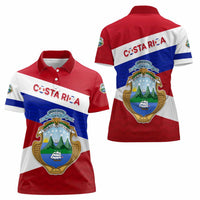 Costa Rica Flag Women Polo Shirt Red White Blue with National Coat of Arms and Shield Design - Wonder Print Shop